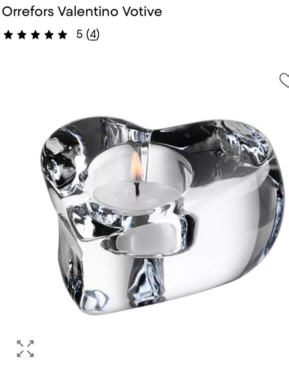 Orrefors Valentino Clear Glass Heart Votive Candle Holder